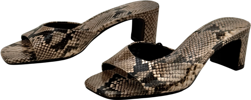 M&S Beige Snake Print Block Heel Mules UK 4 EU 37 👠