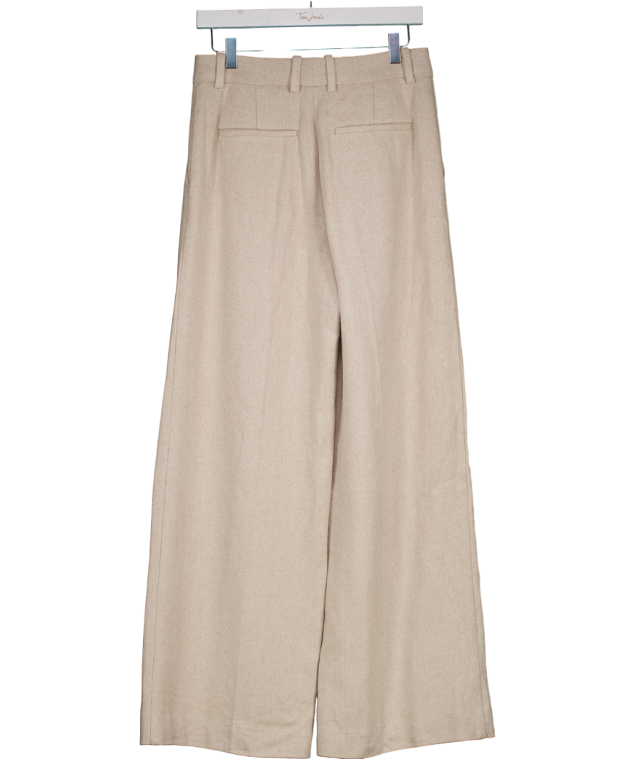 REISS Cream Devon Wide Leg Linen Trousers UK 8