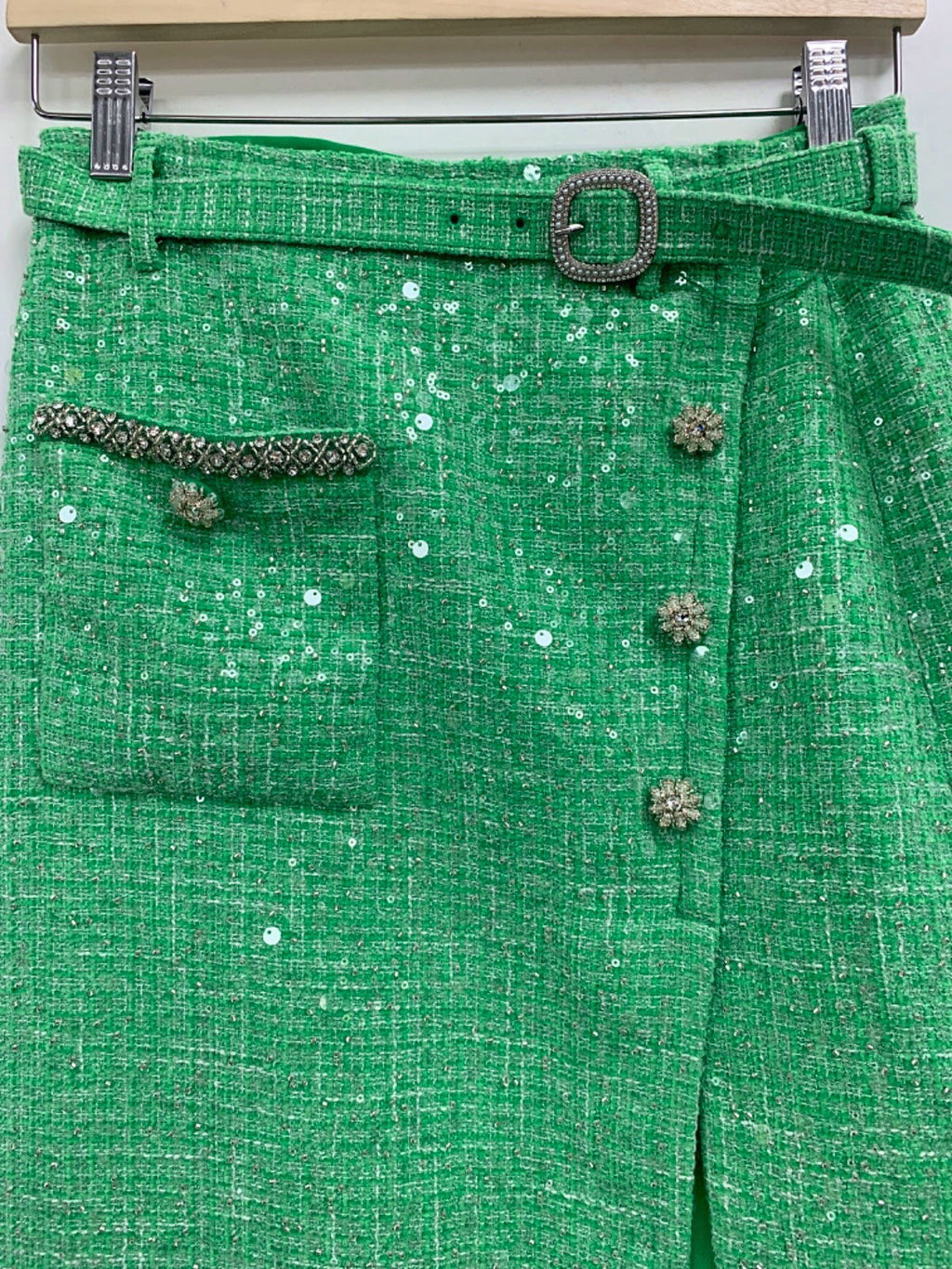 Self Portrait Green Boucle Embellished Midi Skirt UK 8