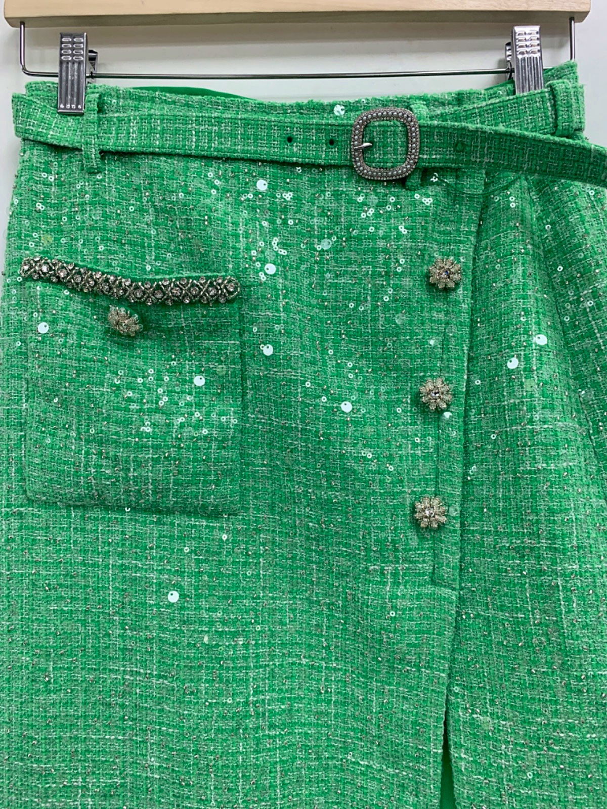 Self Portrait Green Boucle Embellished Midi Skirt UK 8