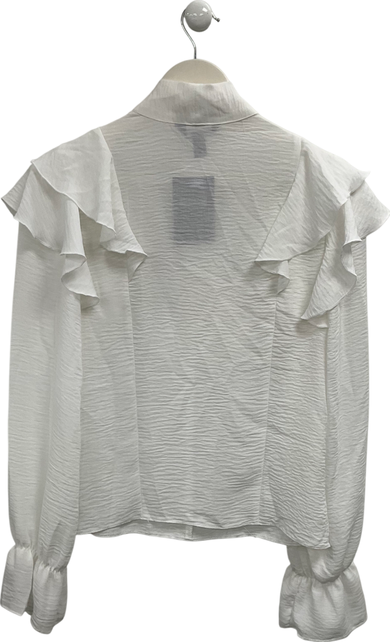 New Look White Tie Beck Ruffle Collar Blouse UK 6