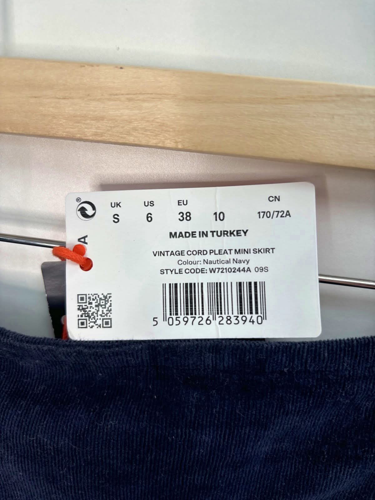 Superdry Nautical Navy Vintage Cord Pleat Mini Skirt UK 10