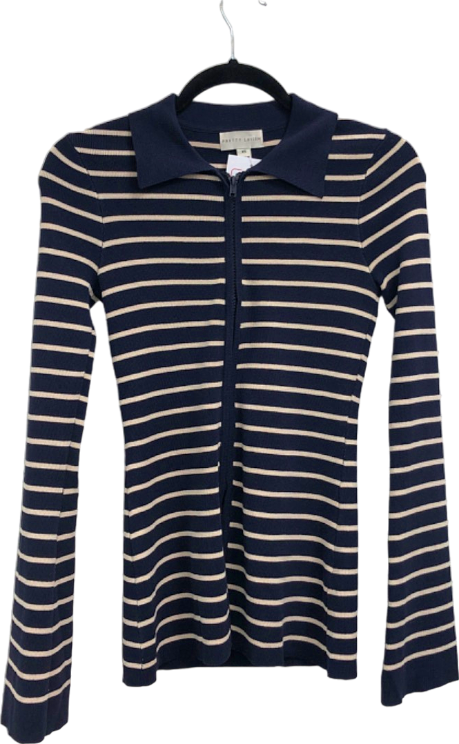 Pretty Lavish Navy & Cream Striped Ribbed Knit Top XS