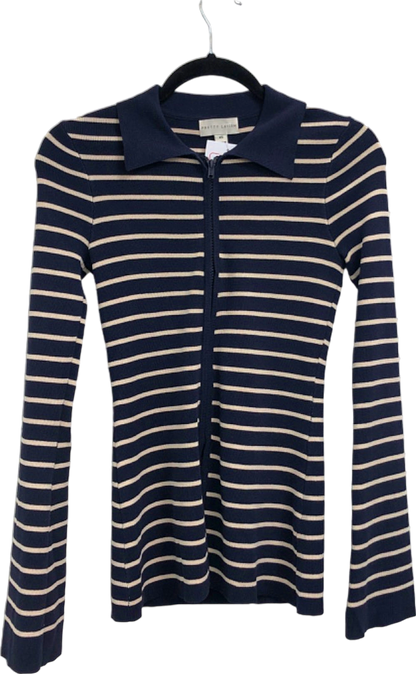 Pretty Lavish Navy & Cream Striped Ribbed Knit Top XS