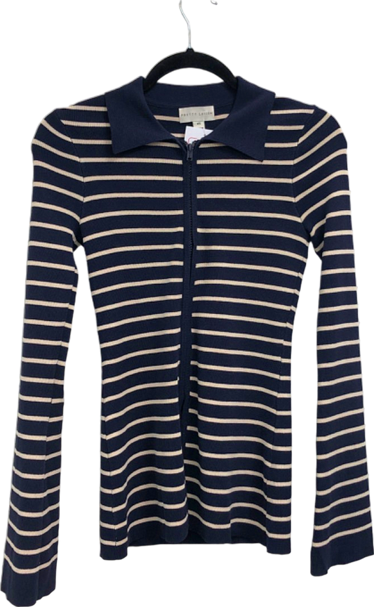 Pretty Lavish Navy & Cream Striped Ribbed Knit Top XS