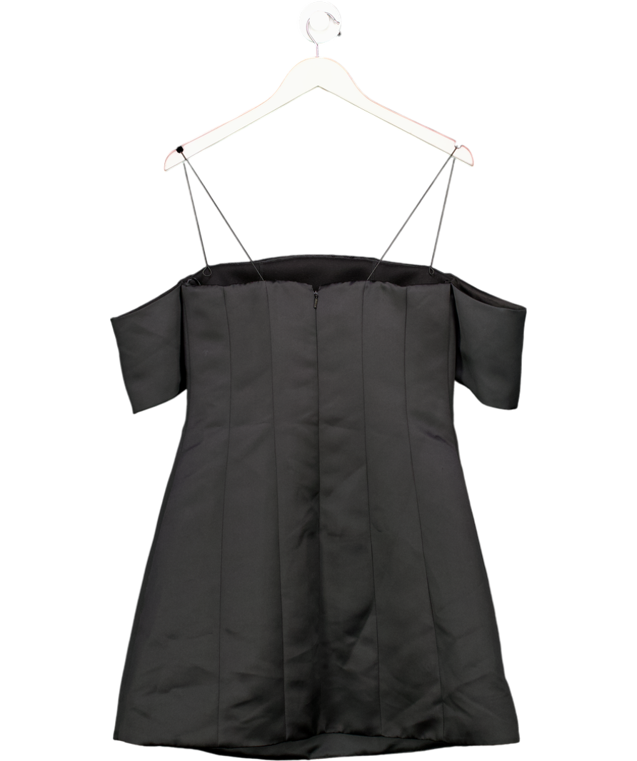 Pinko By Arzu Sabanci Black Duchess Satin Bardot Mini Dress UK 12
