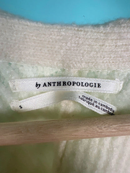 Anthropologie White Rib Knit Cardigan with Bow Detail S