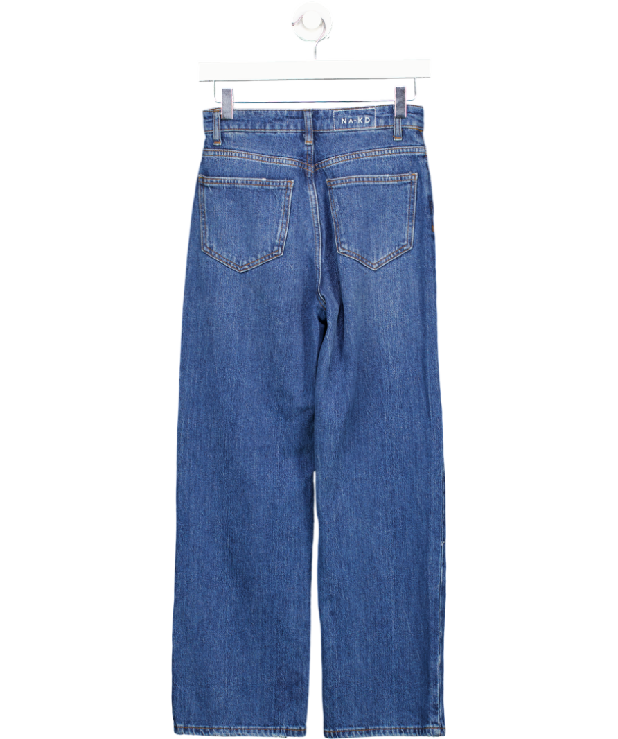 NA-KD Mid Blue Straight High Waist Jeans UK 6