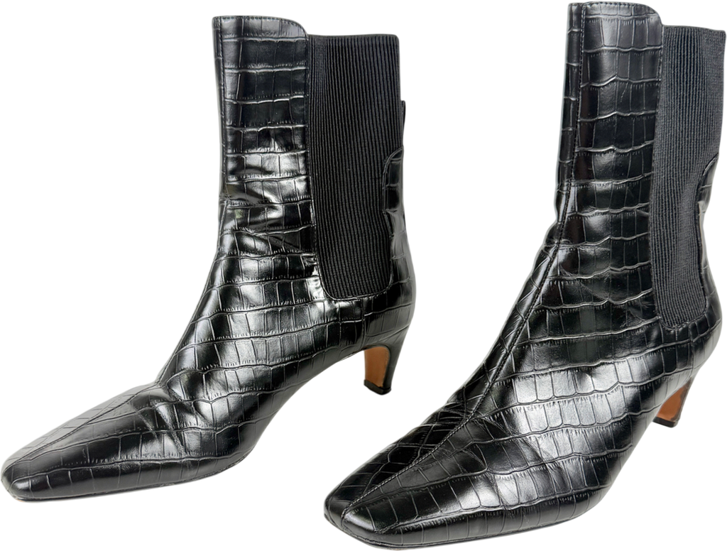 River Island Black Faux Leather Croc Low Heel Ankle Boot UK 5 EU 38