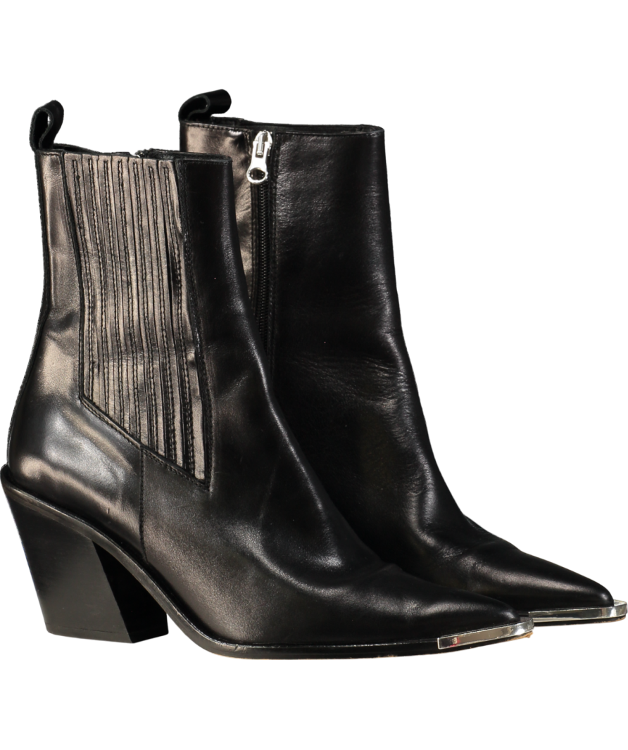 Warehouse Black Premium Real Leather Toe Cap Western Boot UK 8 EU 41 👠