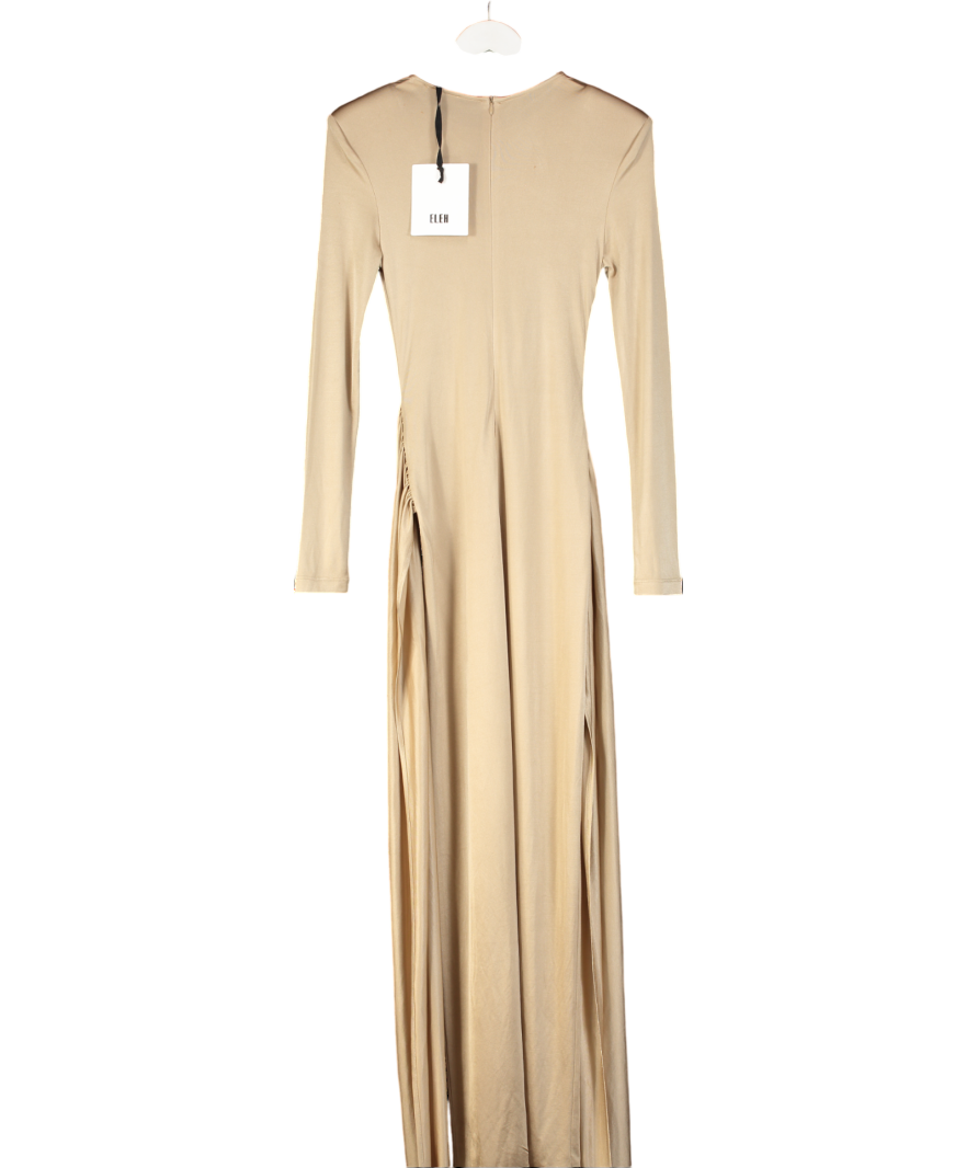 Eleh Beige Satin Long Sleeved Dress UK 8
