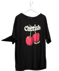 Yours Black Curve 'cherish' Cherry Slogan T-shirt UK 22