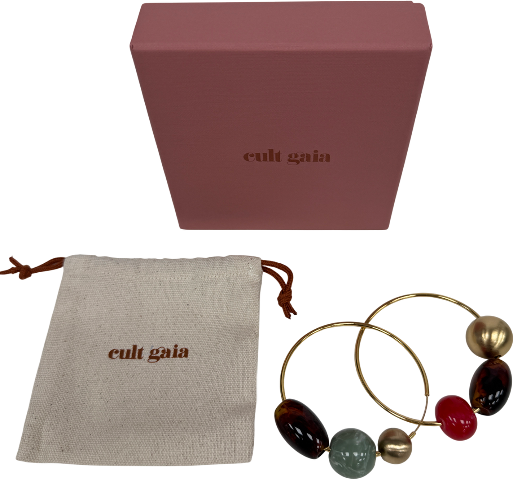 Cult Gaia Metallic Merida Gold Beaded Large Hoop Statement Earrings