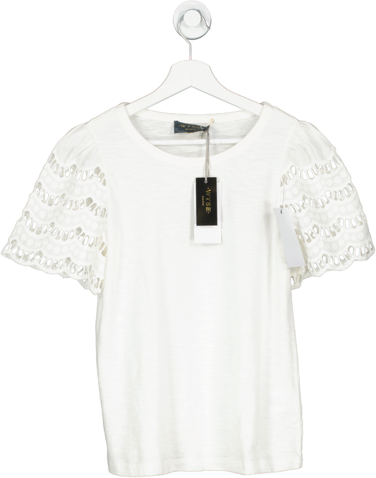 Wyse London Cream Lyon Lace Sleeve T-shirt - Ivory BNWT UK 8
