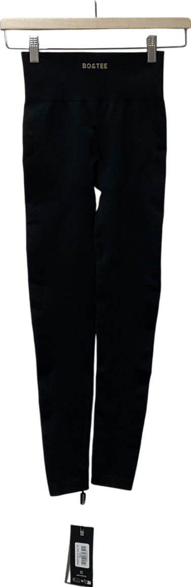 Bo + Tee Black Flexirib High Waist Leggings UK XS