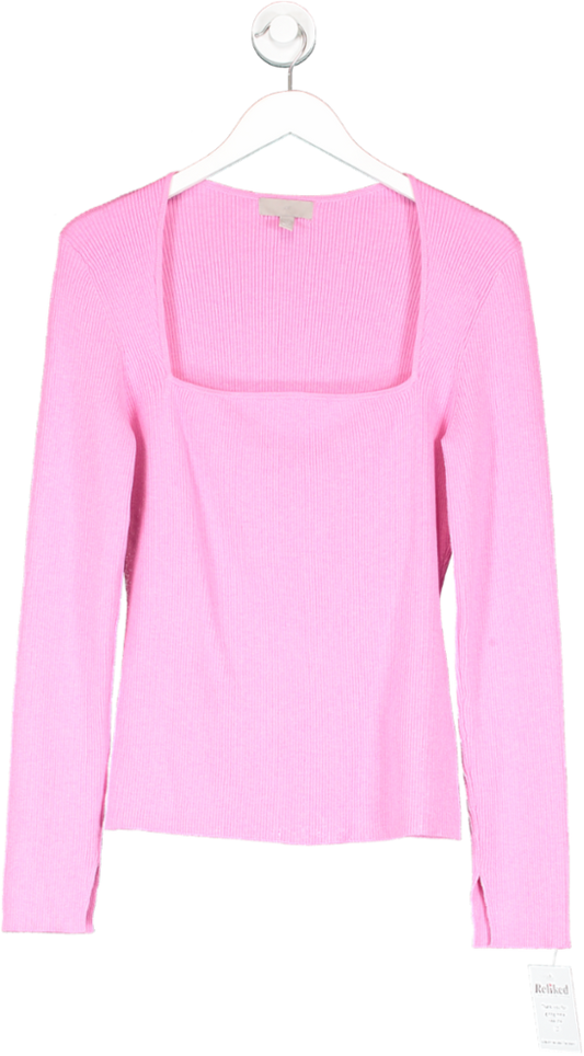 H&M Pink Square Neck Ribbed Jumper UK XL