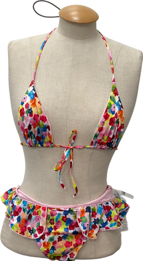tezenis Multicoloured Water Colour Flowers Rounded Bikini Bottoms & Matching Top UK L