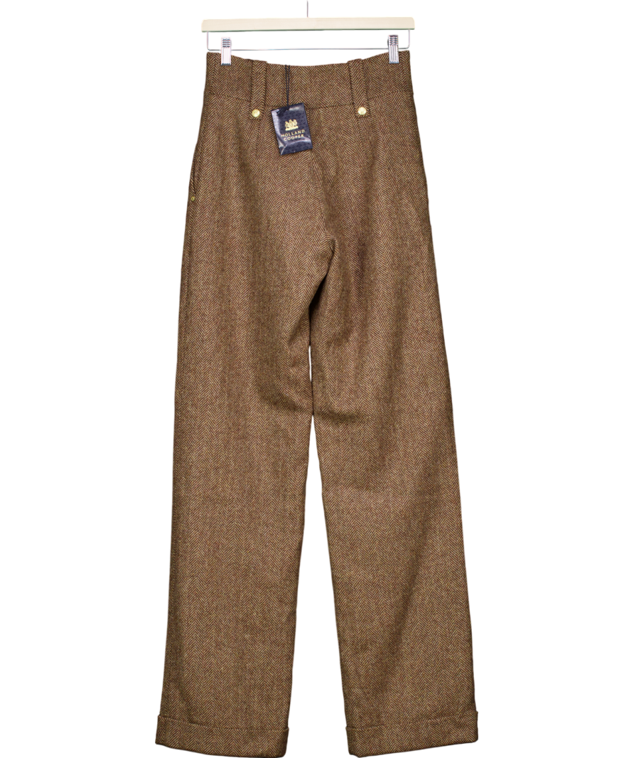 Holland Cooper Brown High Waisted Wide Leg Trousers With Turn Up UK 8