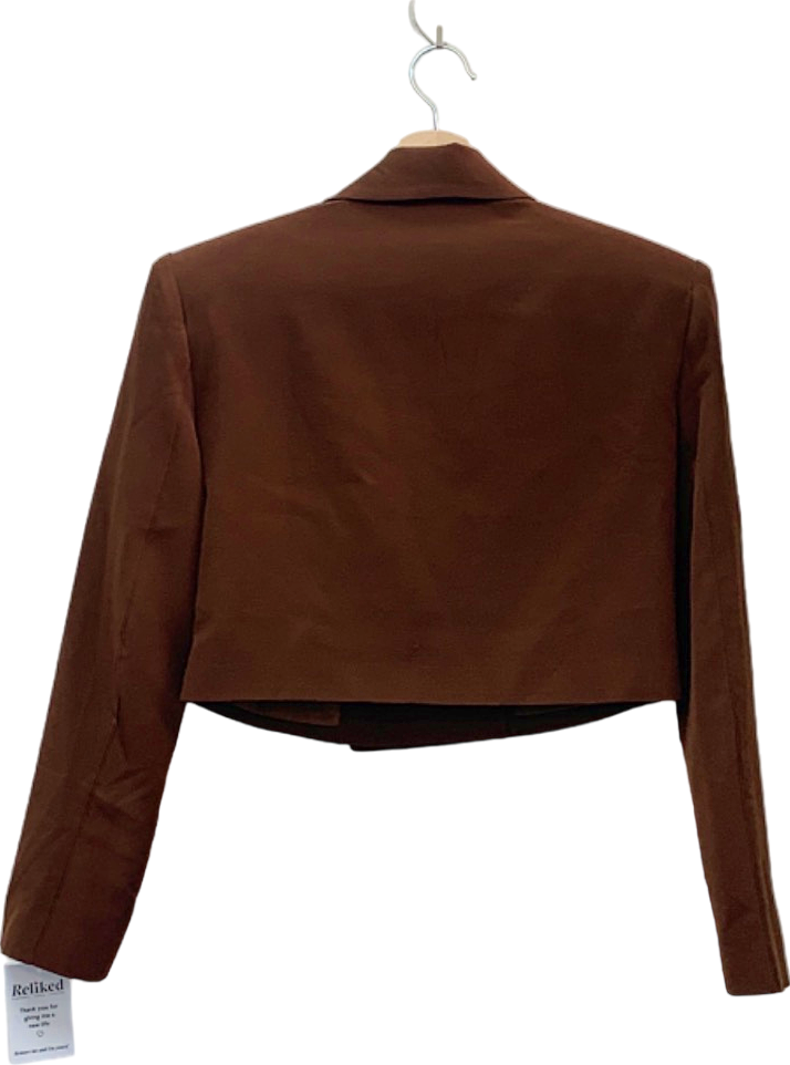 PrettyLittleThing Brown Double Breasted Cropped Blazer UK 4