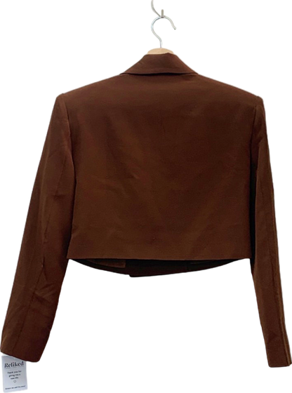 PrettyLittleThing Brown Double Breasted Cropped Blazer UK 4