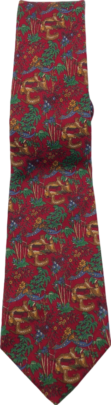 Salvatore Ferragamo Red Animal Print Silk Tie