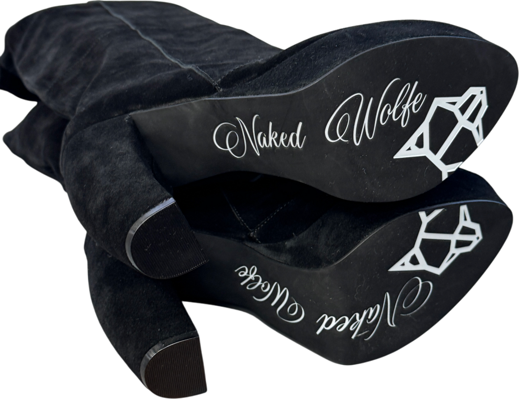 Naked Wolfe Black Suede Dallas Slouch Heeled Boots UK 6 EU 39👠