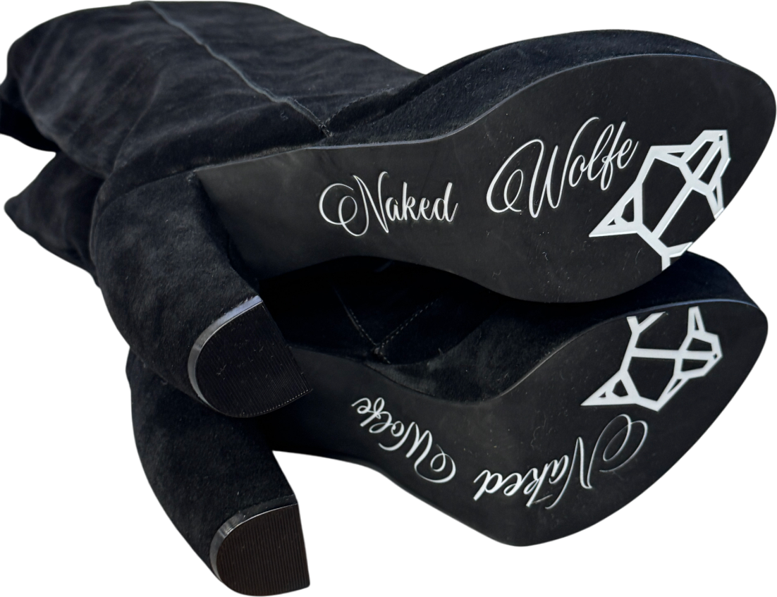 Naked Wolfe Black Suede Dallas Slouch Heeled Boots UK 6 EU 39👠