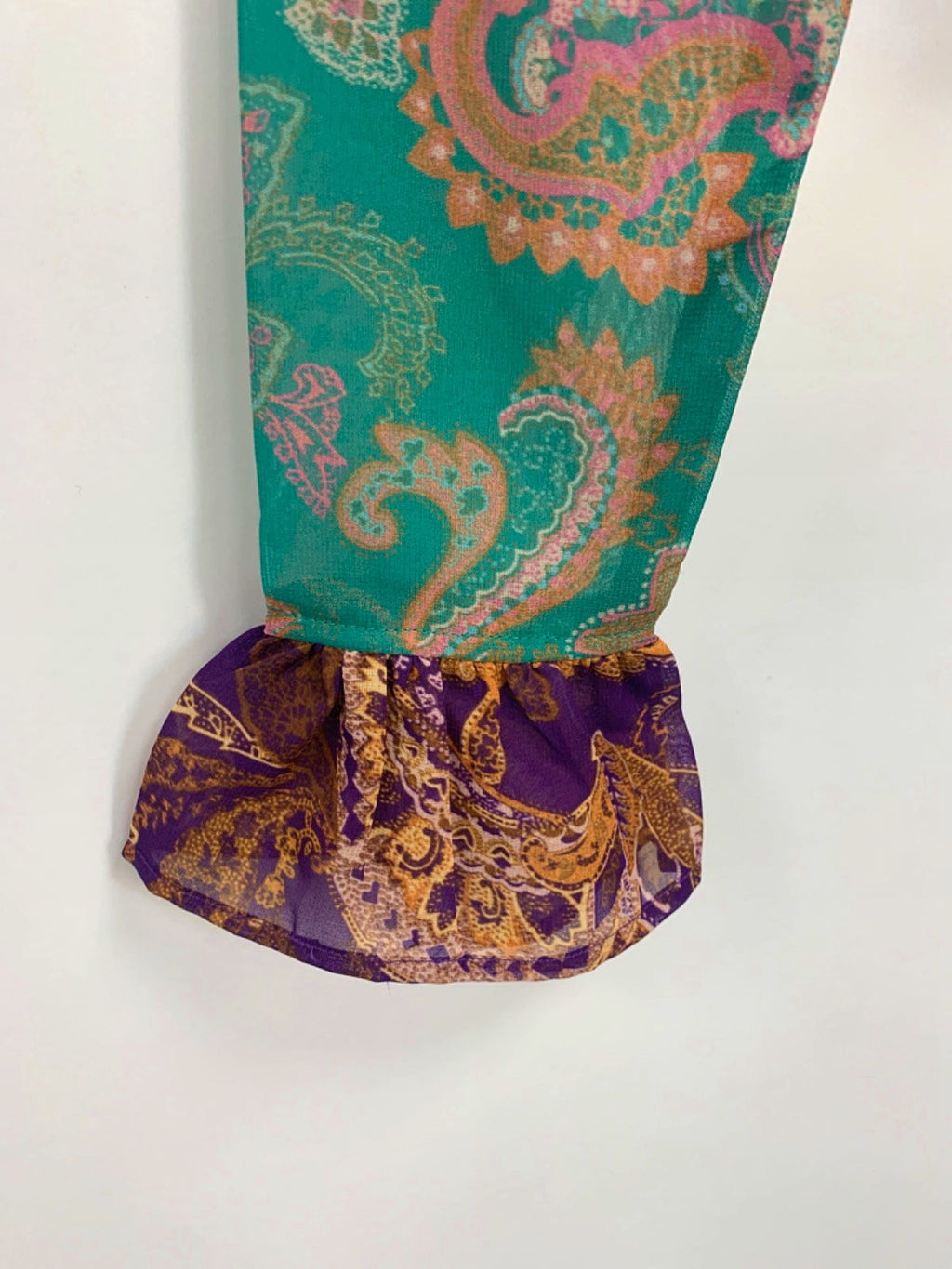 Nasty Gal Orange/Green Paisley Spliced Ruffle Coin Trim Cover Up Top UK 8