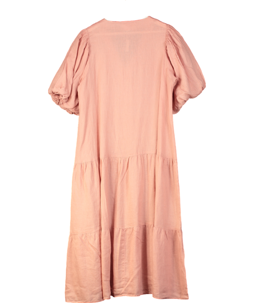 MANGO Pink Puff Sleeve Tiered Maxi Dress UK L