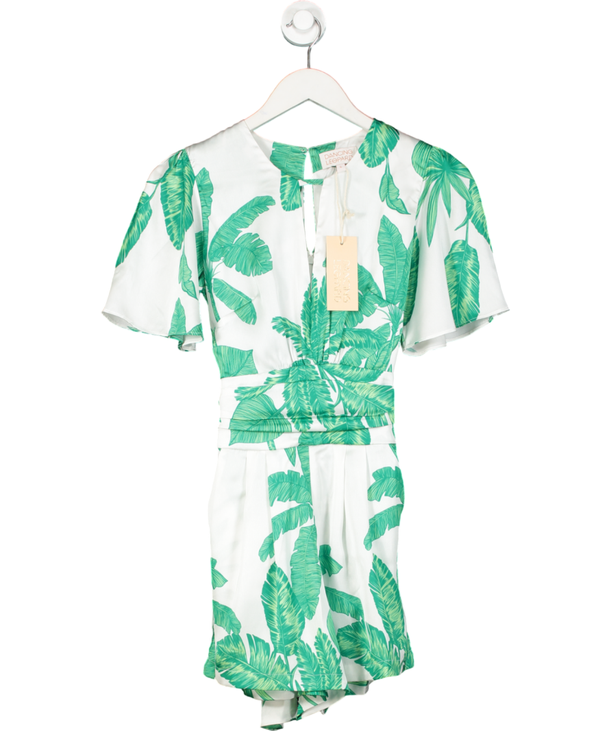 Dancing Leopard Green Fleur Playsuit In White Jungle UK 16