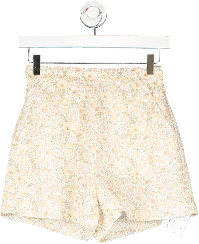 & Other Stories Cream / Green Floral Print Shorts UK 6