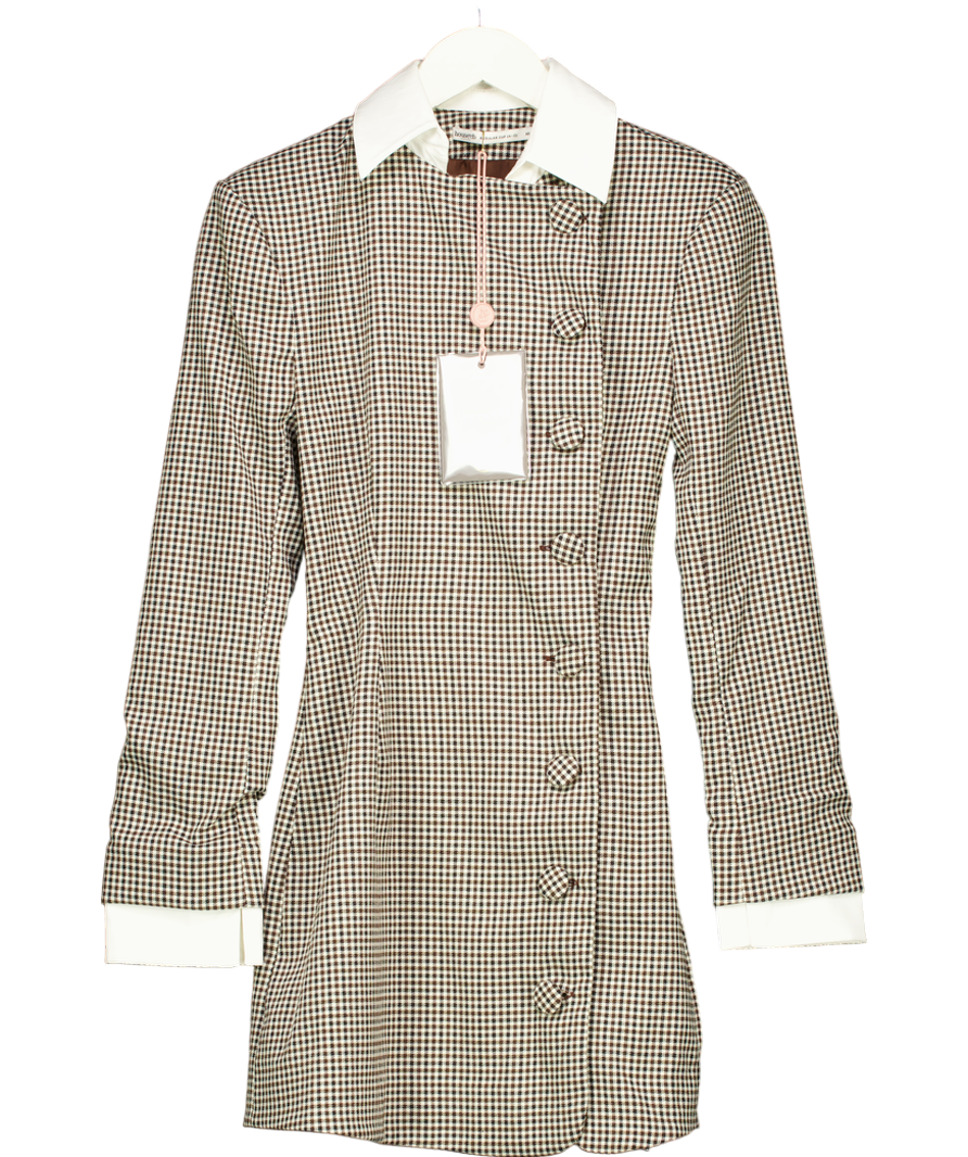 House of CB Black Brown Puppytooth Check Bodycon Mini Dress UK 6