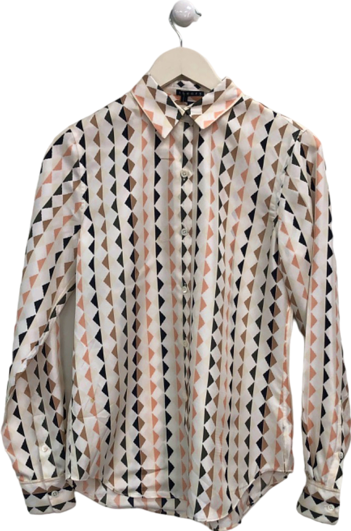 Theory Multi-Coloured Geometric Print Silk Blouse UK XS