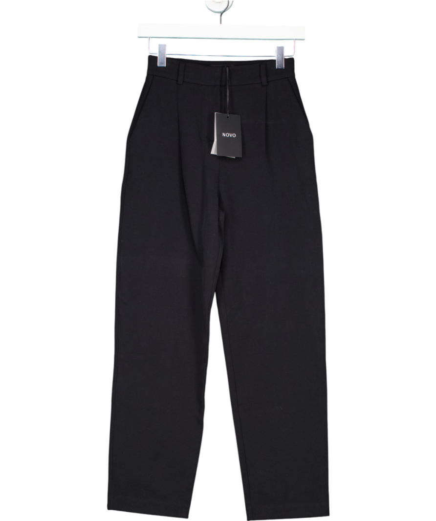 novo Black High Waisted Cropped Premium Cotton Trousers UK 6