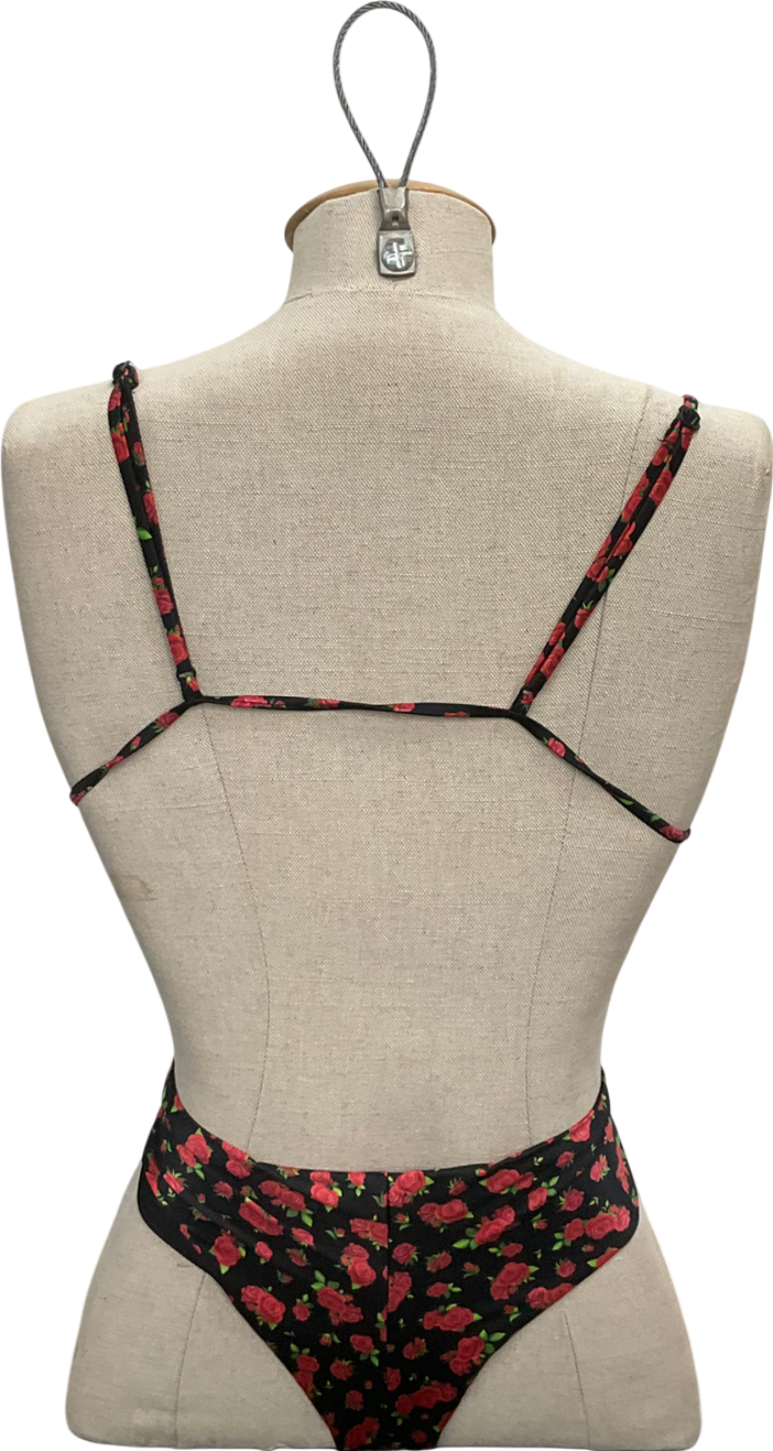 Tezenis Black Rose Print Bikini - Bottoms Uk L, Top UK 8