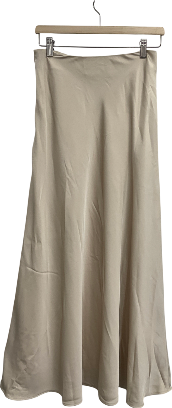 NA-KD Cream Midi Flowy Satin Skirt W34