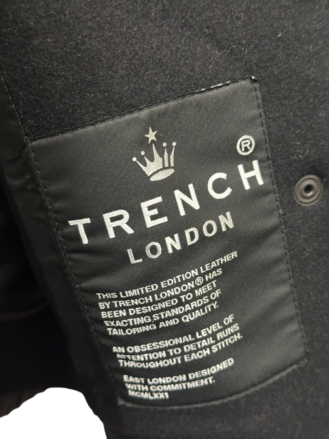 Trench London Black Leather Sleeve Bomber Jacket XS