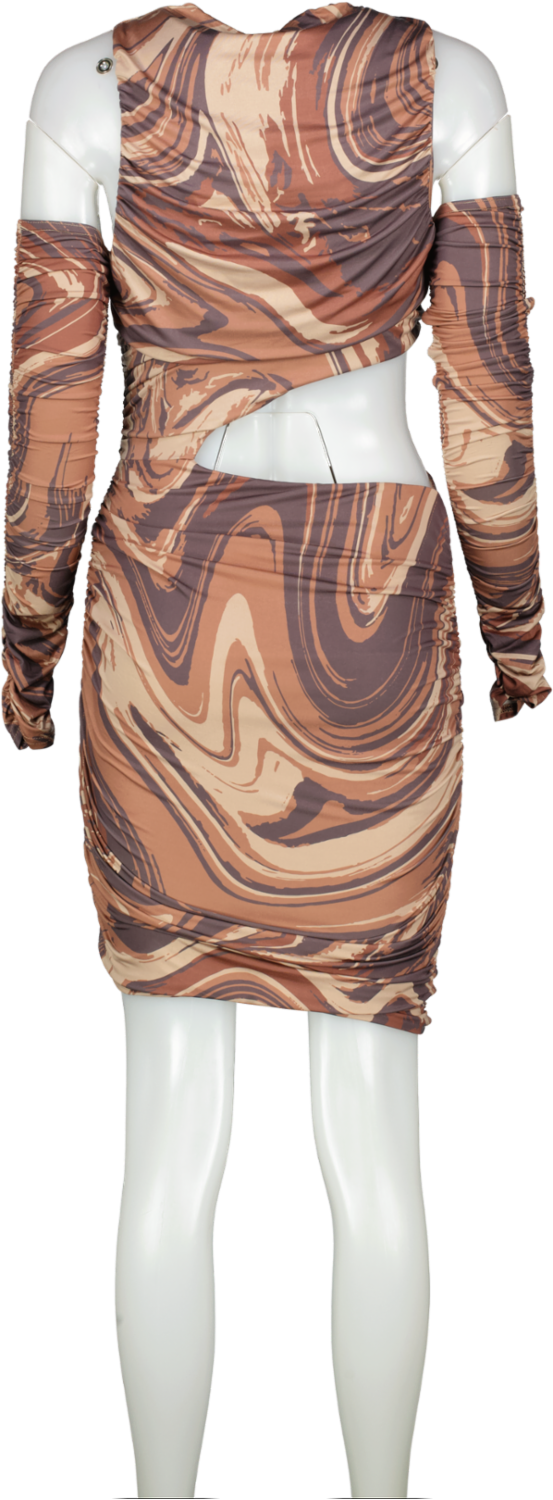 Missguided Long Sleeve Dress Brown Marble Bnwt UK 12