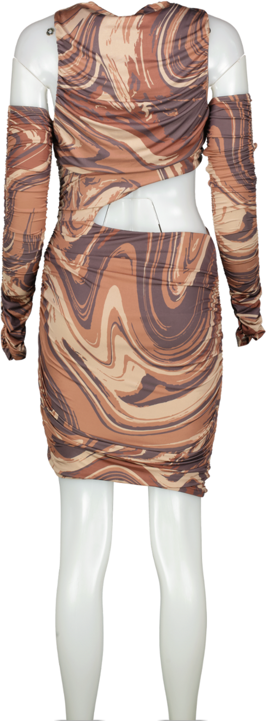 Missguided Long Sleeve Dress Brown Marble Bnwt UK 12