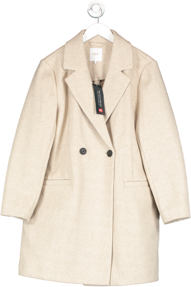 Cotton Traders Beige Classic Double Breasted Coat UK 16