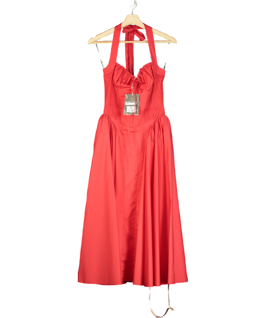 House of CB Red Adabella Flower-pint Cotton-blend Midi Dress UK S