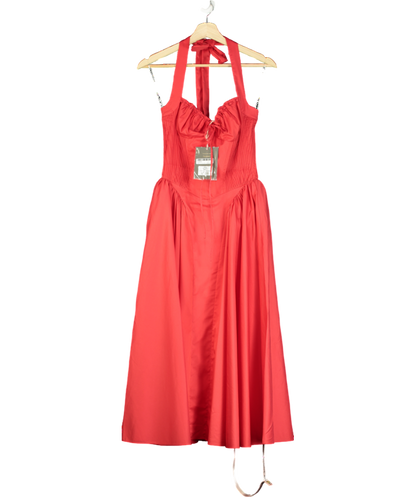 House of CB Red Adabella Flower-pint Cotton-blend Midi Dress UK S