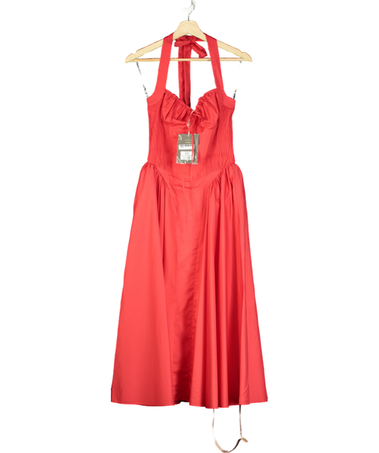 House of CB Red Adabella Flower-pint Cotton-blend Midi Dress UK S