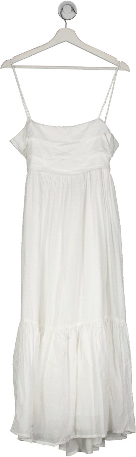 WAT. THE BRAND White Pleated Tie Back Midi Dress With Dobby Fabric UK 8