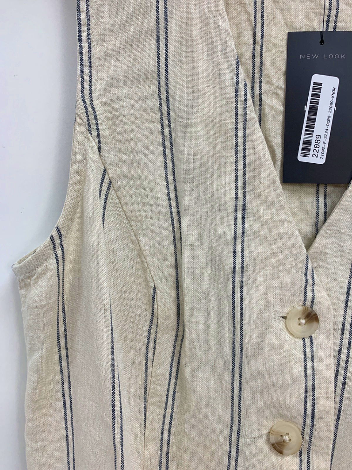 New Look Beige Stripe Linen Vest UK 10
