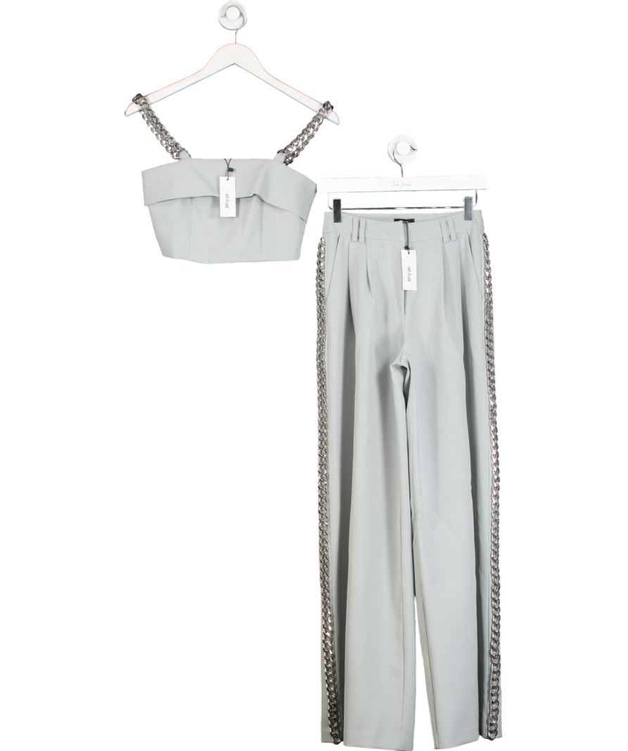 Nasty Gal Grey Premium Tailored Chain Strap Top & Trousers UK 8