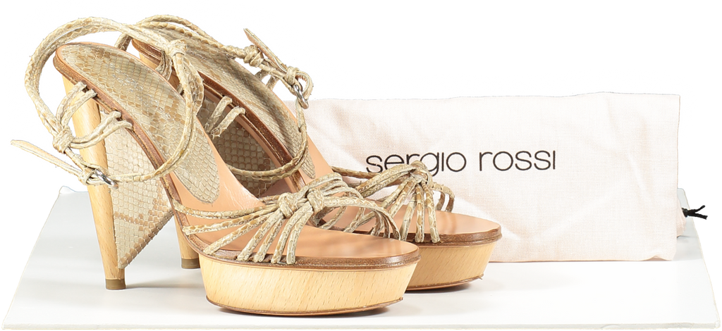 sergio rossi Beige Python Wooden Heeled Sandals UK 3.5 EU 36.5 👠