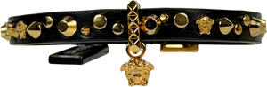 VERSACE Black / Gold Medusa Studded Leather Choker Necklace in Box