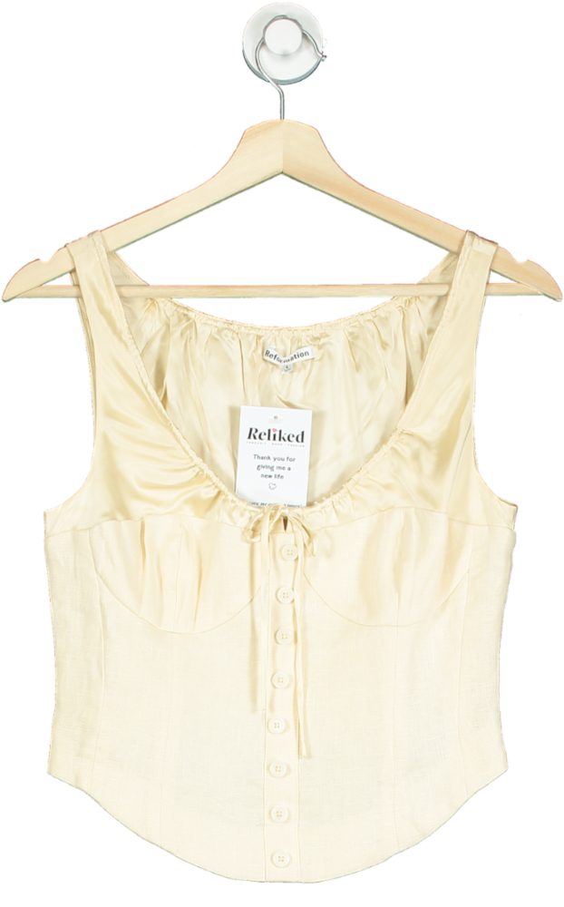 Reformation Yellow Buttermilk Len / Silk Corset Top UK S