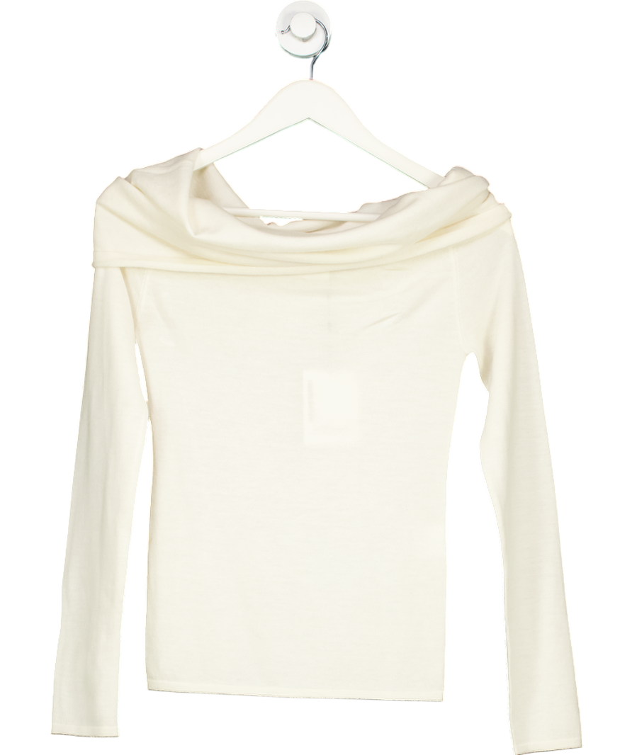 almada label 100% Softest Cashmere Cara Off Shoulder Top, Cream UK S